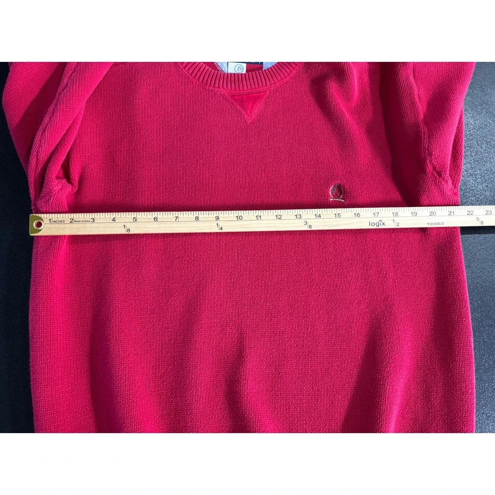 Tommy Hilfiger Mens Red Cotton Knit Crewneck Sweater Crest Logo Large‎